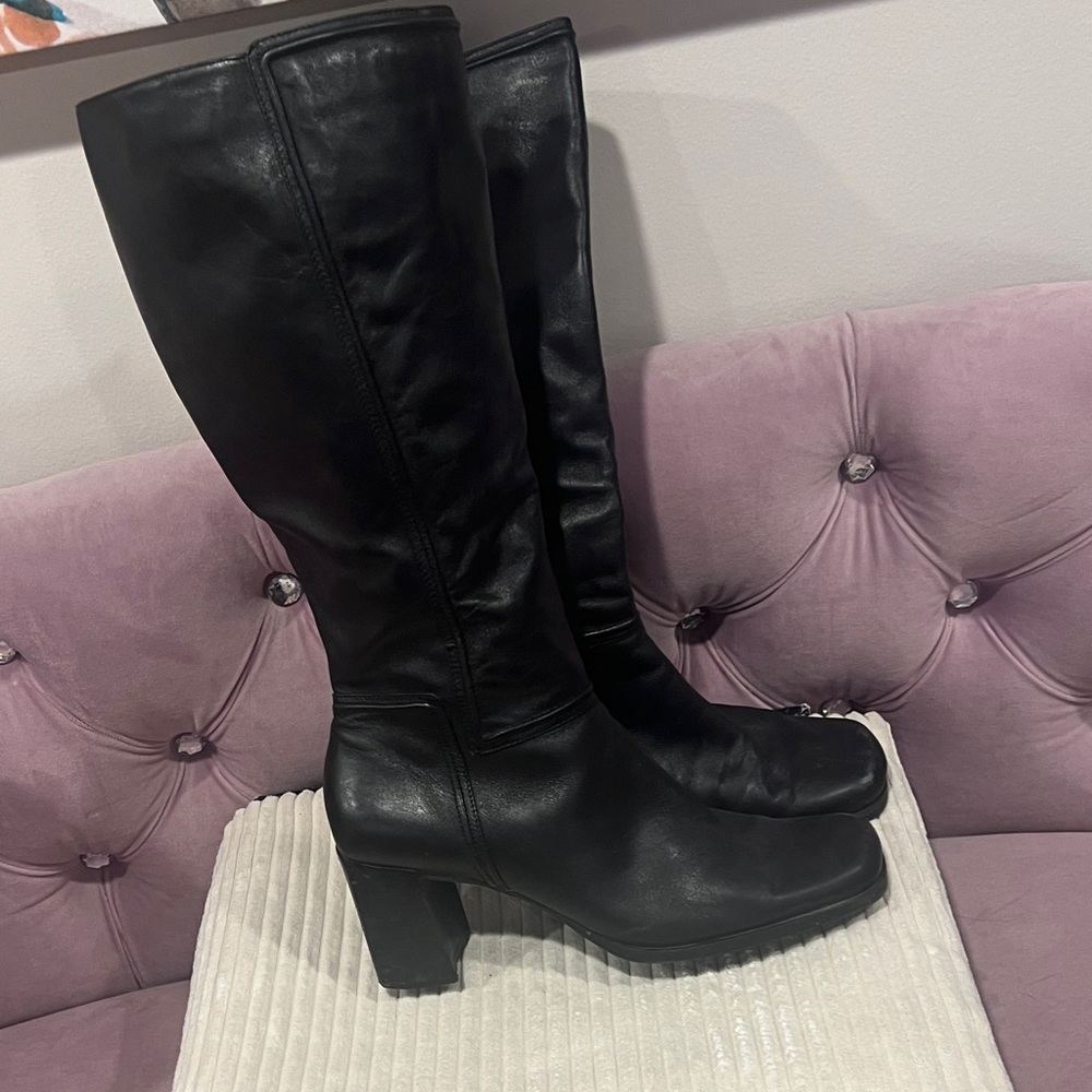 Black Leather Knee-High Boots